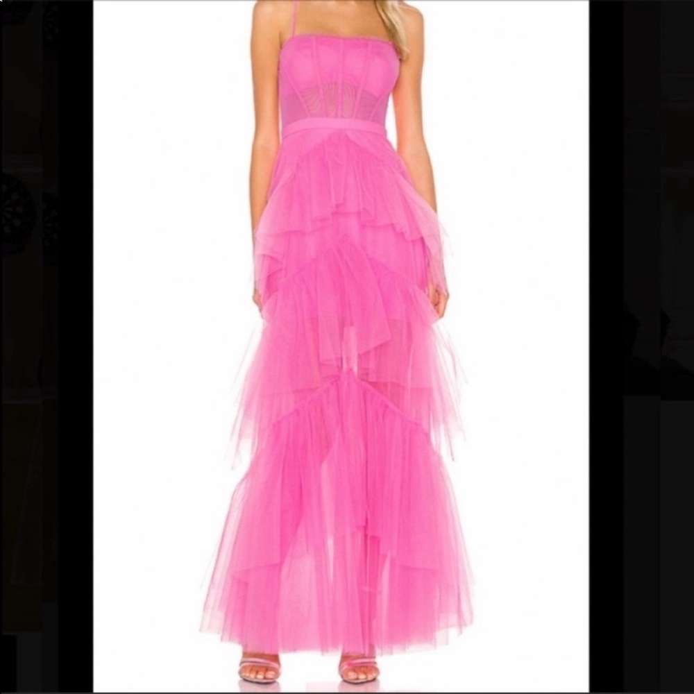 BCBGMAXAZRIA flamingo Pink Corset Tulle Gown essential oly Dress